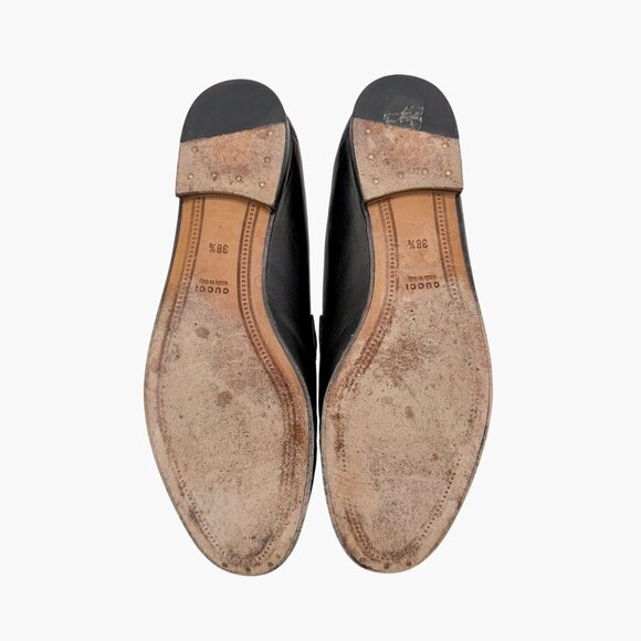 Gucci Brixton Black Leather Web Stripe Horsebit Loafers Size 38.5 US 8.5 Women's - Picture 13 of 15